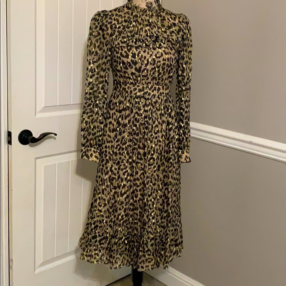 Kate Spade Leopard Clipped Dot Midi Dress